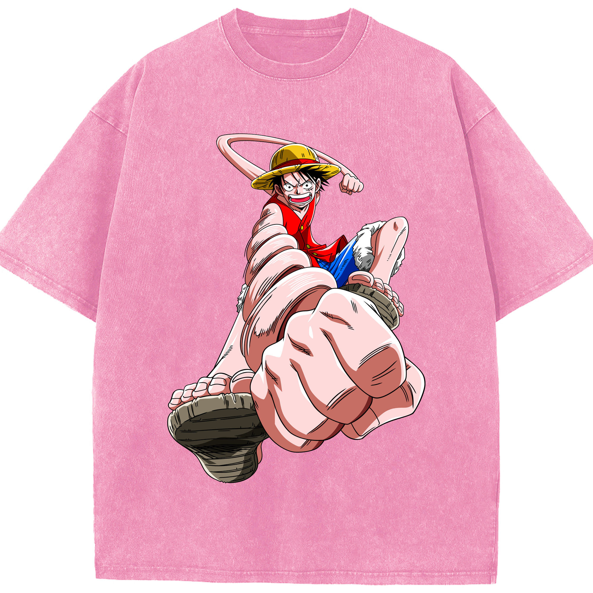 ワンピース モンキー・D・ルフィ ONE PIECE Monkey D. Luffy 綿100% ヴィンテージ風 半袖Tシャツ（フロントプリント）